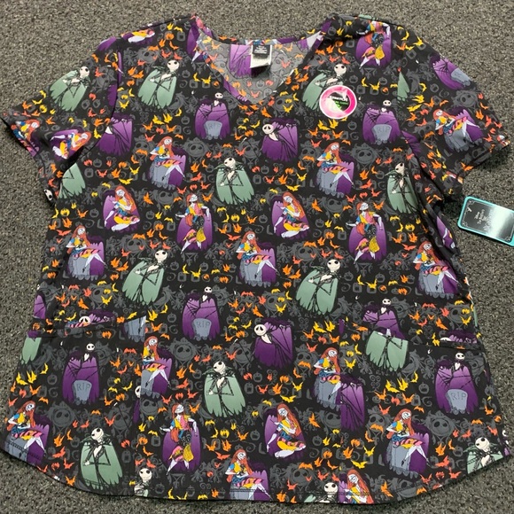 Nightmare before Christmas Halloween Themed Scrub Top - Picture 1 of 1